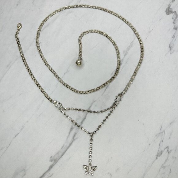 Silver Tone Rhinestone Butterfly Chain Belt Y2K Festival One Size (OS) ✨ - Picture 1 of 9